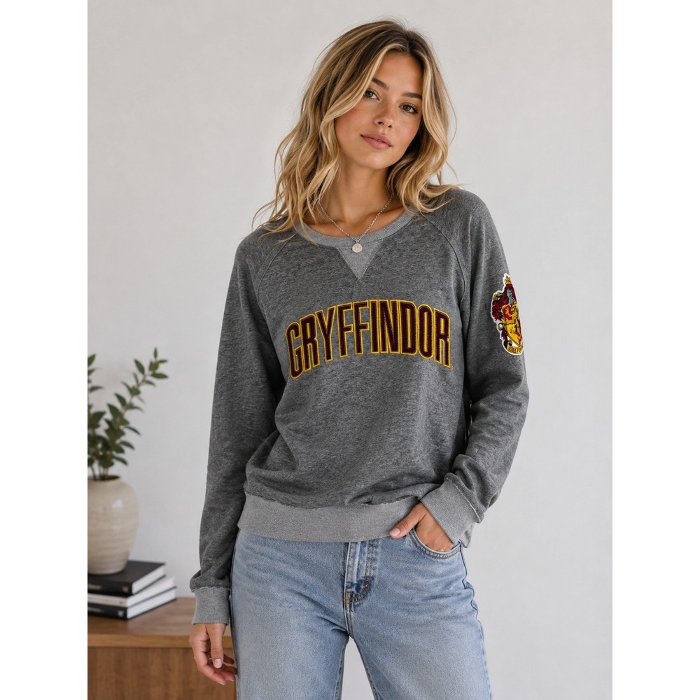 Harry Potter Gryffindor Sweatshirt Gray Raglan Pullover Universal Studios Large